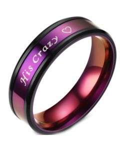 **COI Titanium Black Purple His Crazy & Heart Beveled Edges Ring-6947