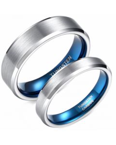 **COI Tungsten Carbide Blue Silver Beveled Edges Ring-6955