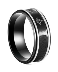 **COI Titanium Black Silver Masonic Ring-6989