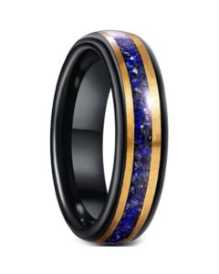 **COI Tungsten Carbide Black Gold Tone Lapis Lazuli Dome Court Ring-7035