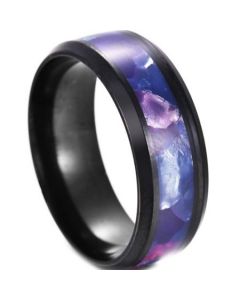 **COI Black Titanium Beveled Edges Ring With Abalone Shell-7069