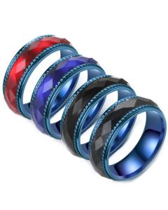 **COI Blue Titanium Step Edges Red/Black/Blue Facets Ring-7076