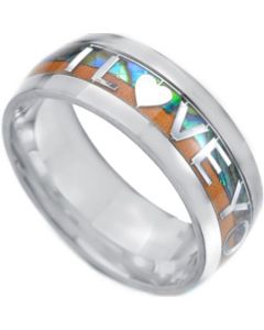 **COI Titanium Abalone Shell & Wood I Love You Dome Court Ring-7166AA