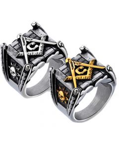**COI Titanium Black Gold Tone/Silver Masonic Freemason Ring-7180