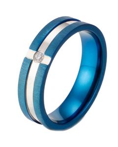**COI Titanium Blue Silver Grooves Ring With Cubic Zirconia-7200