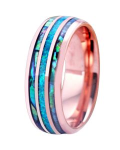 **COI Titanium Rose/Silver Abalone Shell Dome Court Ring-7221