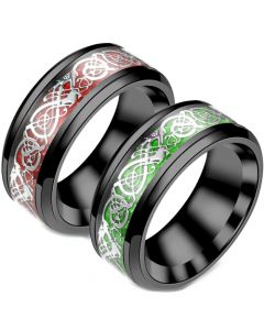 **COI Titanium Black Red/Green Dragon Beveled Edges Ring-7224