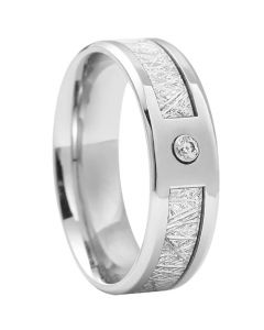 **COI Titanium Beveled Edges Ring With Cubic Zirconia & Meteorite-7273