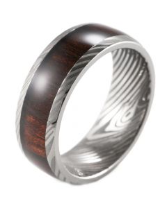 **COI Tungsten Carbide Damascus Dome Court Ring With Wood-7288