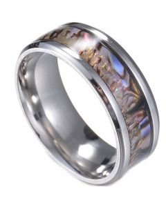 **COI Titanium Abalone Shell Beveled Edges Ring-7299AA