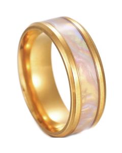 **COI Gold Tone Titanium Abalone Shell Beveled Edges Ring-7304AA