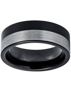 **COI Tungsten Carbide Black Silver Pipe Cut Flat Ring-7309AA
