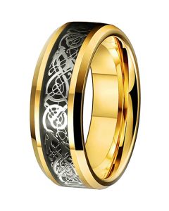 **COI Gold Tone Tungsten Carbide Dragon Beveled Edges Ring-7316AA