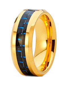 **COI Gold Tone Tungsten Carbide Beveled Edges Ring With Carbon Fiber-7321AA