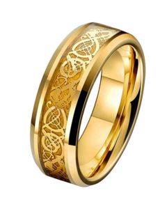 **COI Gold Tone Tungsten Carbide Dragon Beveled Edges Ring-7325AA
