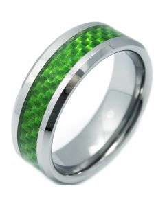 **COI Tungsten Carbide Beveled Edges Ring With Green Carbon Fiber-7326AA