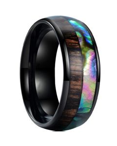 **COI Black Titanium Abalone shell & Wood Dome Court Ring-7375