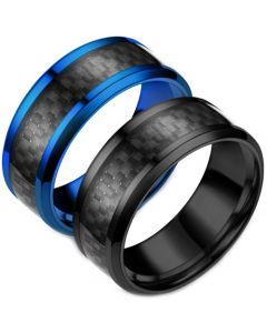 COI Titanium Black/Blue Carbon Fiber Beveled Edges Ring - JT2729