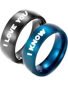 **COI Tungsten Carbide Black/Blue I Know I Love You Dome Court Ring-7392