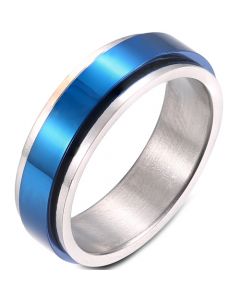 **COI Titanium Blue Silver Step Edges Ring-7412