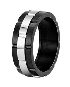 **COI Titanium Black Silver Tire Tread Ring-7417