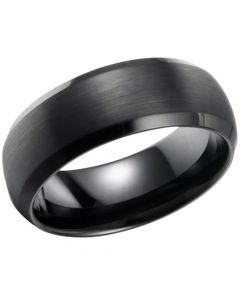 **COI Black Tungsten Carbide Dome Beveled Edges Ring-7465AA