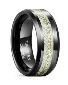 **COI Black Tungsten Carbide Lord of Rings Ring Power The One Luminous Beveled Edges Ring-7501