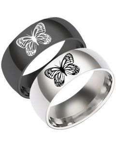 **COI Tungsten Carbide Black/Silver Butterfly Dome Court Ring-7520