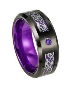 **COI Titanium Black Purple Dragon Beveled Edges Ring With Cubic Zirconia-7528