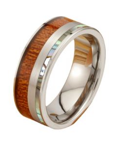**COI Tungsten Carbide Abalone Shell & Wood Ring-7579