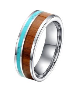 **COI Tungsten Carbide Turquoise & Wood Ring-7580 