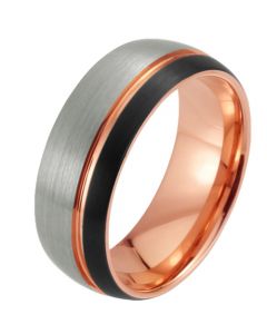 **COI Tungsten Carbide Rose Black Silver Offset Groove Ring-7582
