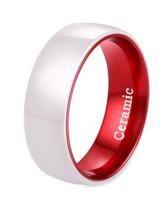 **COI Tungsten Carbide Red White Ceramic Dome Court Ring-7648
