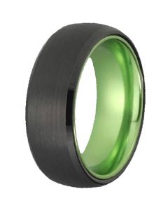 **COI Tungsten Carbide Black Green Beveled Edges Ring-7656