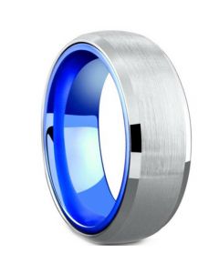 **COI Tungsten Carbide Blue Silver Beveled Edges Ring-7659
