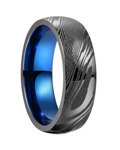 **COI Tungsten Carbide Black Blue Damascus Dome Court Ring-7727