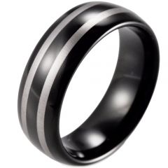 *COI Black Tungsten Carbide Double Lines Dome Court Ring-774BB