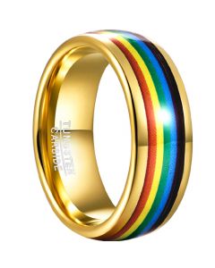 **COI Gold Tone Tungsten Carbide Rainbow Pride Dome Court Ring-7783