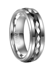 **COI Tungsten Carbide Black Silver Faceted Step Edges Ring-7789