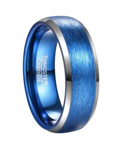 **COI Tungsten Carbide Blue Silver Sandblasted Beveled Edges Ring-7805