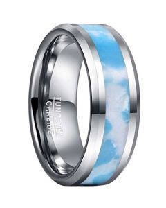 **COI Tungsten Carbide White Blue Camo Beveled Edges Ring-7834