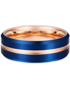 **COI Tungsten Carbide Blue Rose Center Groove Beveled Edges Ring-7993AA