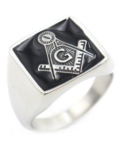 **COI Titanium Black Silver Masonic Freemason Ring-8075AA