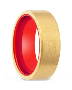 **COI Tungsten Carbide Gold Tone Red Beveled Edges Ring-8083AA