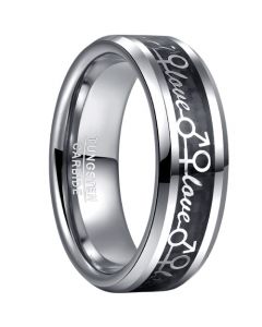 **COI Tungsten Carbide Love Beveled Edges Ring With Black Carbon Fiber-8091AA