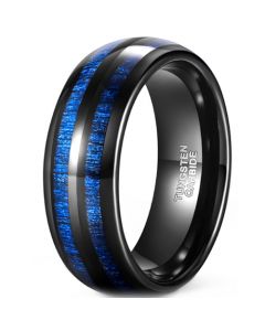 **COI Black Tungsten Carbide Dome Court Ring With Blue Wood-8165AA