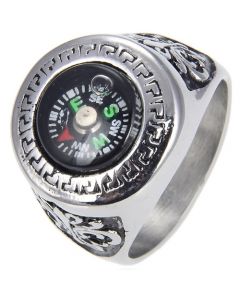 **COI Titanium Black Silver Compass Ring-8416AA