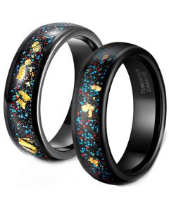 **COI Black Tungsten Carbide Meteorite Dome Court Ring with 18K Gold Foil-8443AA