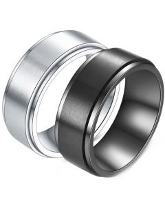 *COI Titanium Black/Silver Polished Matt Step Edges Ring - JT2832