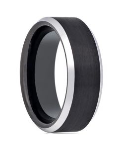 *COI Titanium Black Silver Beveled Edges Ring - JT3165AA
